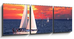 Obraz s hodinami   Sailboats at sunset, 150 x 50 cm