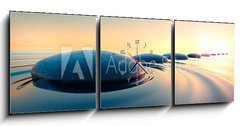 Obraz s hodinami   Steine im Wasser 3, 150 x 50 cm