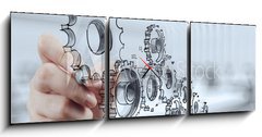 Obraz s hodinami   businessman hand draws gear to success, 150 x 50 cm
