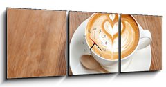 Obraz s hodinami 3D tdln - 150 x 50 cm F_BM67261349 - Cup of latte coffee
