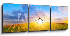 Obraz s hodinami 3D tdln - 150 x 50 cm F_BM67337702 - Morning sunflower field