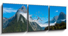 Obraz s hodinami   Milford Sound, 150 x 50 cm