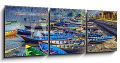 Obraz s hodinami   Boats in Pokhara lake, 150 x 50 cm