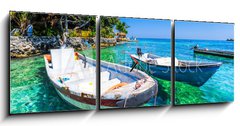 Obraz s hodinami   boat at islas de rosario colombia, 150 x 50 cm