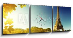 Obraz s hodinami 3D tdln - 150 x 50 cm F_BM68288311 - Seine in Paris with Eiffel tower in autumn season