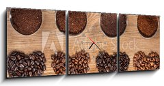 Obraz s hodinami   Coffee Beans and Ground Coffee, 150 x 50 cm