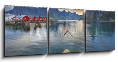 Obraz s hodinami   Lofoten Islands., 150 x 50 cm