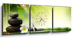 Obraz s hodinami 3D tdln - 150 x 50 cm F_BM68974257 - spa stones in garden with flow water