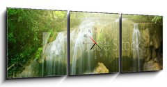 Obraz s hodinami   Deep forest waterfall, 150 x 50 cm