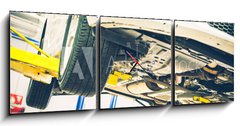 Obraz s hodinami 3D tdln - 150 x 50 cm F_BM69826596 - Lifted Car Maintenance