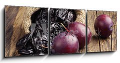 Obraz s hodinami 3D tdln - 150 x 50 cm F_BM70640969 - Prunes with plums in small sack