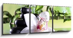 Obraz s hodinami 3D tdln - 150 x 50 cm F_BM71191786 - Spa stones and white orchid on table on natural background
