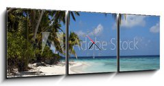 Obraz s hodinami   tropical island palm sea and sky, 150 x 50 cm