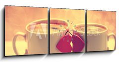 Obraz s hodinami 3D tdln - 150 x 50 cm F_BM71449240 - Two coffee cups with red hearts as a kissing lips