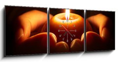 Obraz s hodinami   prayer  candle in hands, 150 x 50 cm