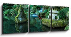 Obraz s hodinami 3D tdln - 150 x 50 cm F_BM72382315 - A Lantern and Waterfall in the Portland Japanese Garden