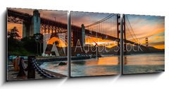 Obraz s hodinami   burning sky over Golden gate Bridge, 150 x 50 cm