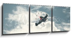 Obraz s hodinami 3D tdln - 150 x 50 cm F_BM72446158 - Fighter plane on cloudy sky