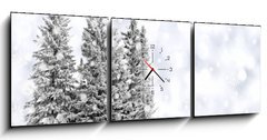 Obraz s hodinami 3D tdln - 150 x 50 cm F_BM73206614 - Snowy trees with twinkling silver background and snowflakes