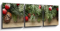 Obraz s hodinami   Christmas tree branches background, 150 x 50 cm