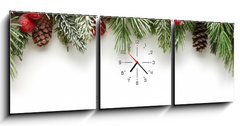 Obraz s hodinami   Christmas tree branches background, 150 x 50 cm