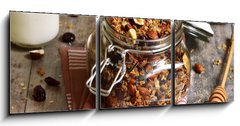 Obraz s hodinami   Granola in a glass jar., 150 x 50 cm
