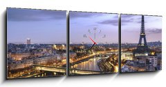 Obraz s hodinami   Panorama de la ville de Paris avec la Tour Eiffel, 150 x 50 cm