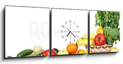 Obraz s hodinami   Fruits and vegetables isolated white background, 150 x 50 cm