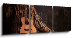Obraz s hodinami 3D tdln - 150 x 50 cm F_BM75669233 - Wooden Acoustic Guitar