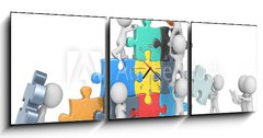 Obraz s hodinami 3D tdln - 150 x 50 cm F_BM75911933 - The Team.The dude x 9 building colorful puzzle from blueprint. - The Team.The frajer x 9 budova barevn puzzle z modrotisku.