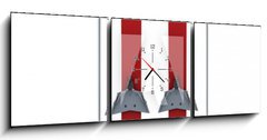 Obraz s hodinami 3D tdln - 150 x 50 cm F_BM76622535 - Red skis and sticks front view - erven lye a dr eln pohled