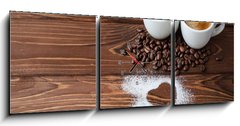 Obraz s hodinami 3D tdln - 150 x 50 cm F_BM76842456 - espresso coffee with sugar powdered heart - espresso kva s cukrem v prku srdce