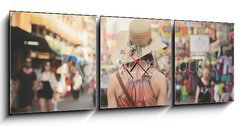 Obraz s hodinami 3D tdln - 150 x 50 cm F_BM76988770 - Young woman walking in Khao San, Bangkok