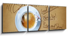 Obraz s hodinami 3D tdln - 150 x 50 cm F_BM77075904 - Good morning coffee