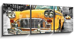 Obraz s hodinami 3D tdln - 150 x 50 cm F_BM77528856 - Vintage Yellow Cab in Lower Manhattan - New York City - Klasick lut kabina v Dolnm Manhattanu