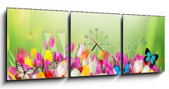 Obraz s hodinami   Beautiful bouquet of tulips., 150 x 50 cm