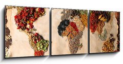 Obraz s hodinami 3D tdln - 150 x 50 cm F_BM79106209 - Map of world made from different kinds of spices, close-up