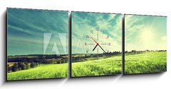Obraz s hodinami 3D tdln - 150 x 50 cm F_BM80241245 - field of barley in sunset time