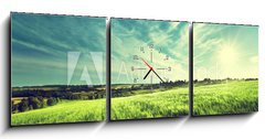 Obraz s hodinami   field of barley in sunset time, 150 x 50 cm