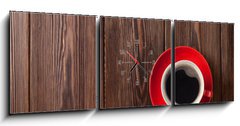 Obraz s hodinami 3D tdln - 150 x 50 cm F_BM80745295 - Coffee cup on wooden table background