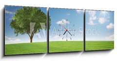 Obraz s hodinami   Landschaft mit Baum, 150 x 50 cm