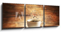 Obraz s hodinami 3D tdln - 150 x 50 cm F_BM81865478 - Cup of coffee with grains on wooden background