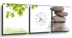 Obraz s hodinami 3D tdln - 150 x 50 cm F_BM84012048 - bannire zen, galets et feuilles d'rable