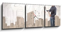 Obraz s hodinami   Business engineer planing at construction site with city backgro, 150 x 50 cm