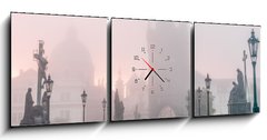 Obraz s hodinami 3D tdln - 150 x 50 cm F_BM85888464 - Charles Bridge in Prague at foggy morning - Karlv most v Praze na mlhavm rnu