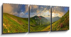 Obraz s hodinami   Sunset in summer mountains, 150 x 50 cm