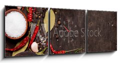 Obraz s hodinami 3D tdln - 150 x 50 cm F_BM86522386 - Various spices on wooden background - Rzn koen na devnm pozad