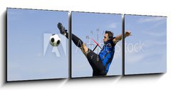 Obraz s hodinami 3D třídílný - 150 x 50 cm F_BM867244 - football - soccer player volley