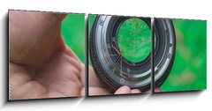 Obraz s hodinami   Mobile lenses on a green lawn., 150 x 50 cm