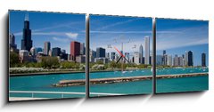 Obraz s hodinami   chicago skyline, 150 x 50 cm